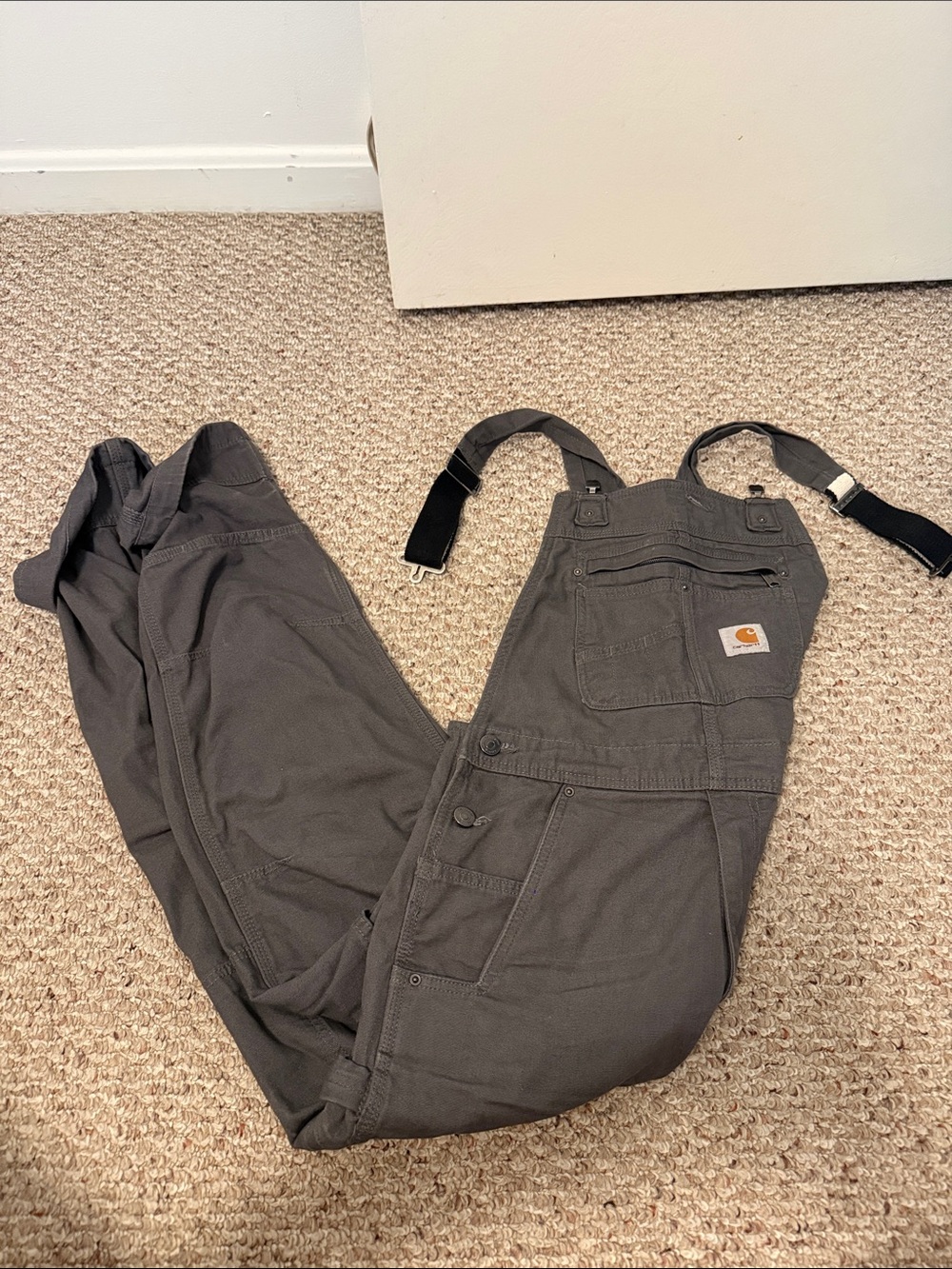 Carhartt Dark Gray Work Bib Overalls with Black Straps